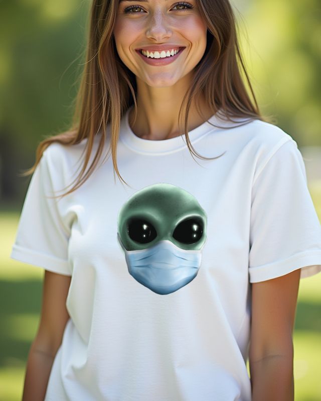 Alien Kopf mit Mundschutz - Außerirdischer mit Maske – T-Shirt