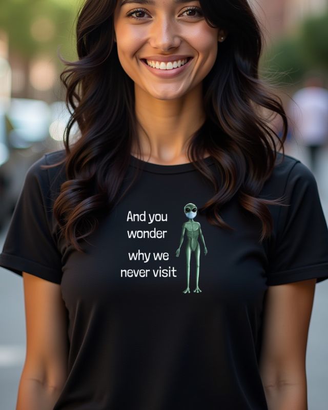 Alien mit Maske - Wonder why we never visit - Lustig – T-Shirt