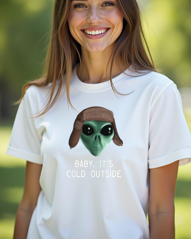 Alien mit Ushanka Mütze friert auf der Erde - Winter – T-Shirt