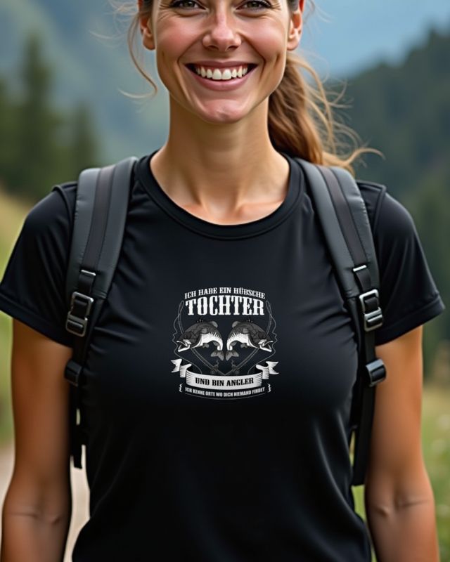 Hübsche Tochter und Angler - Fische und Ruten – T-Shirt