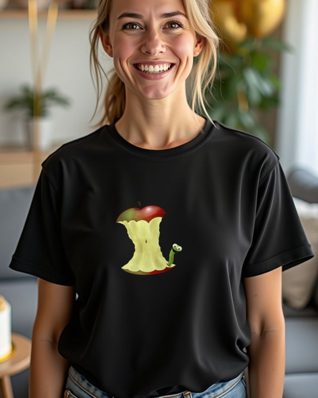 Wurm im Apfelgehäuse - Lustiges Apfel Motiv – T-Shirt