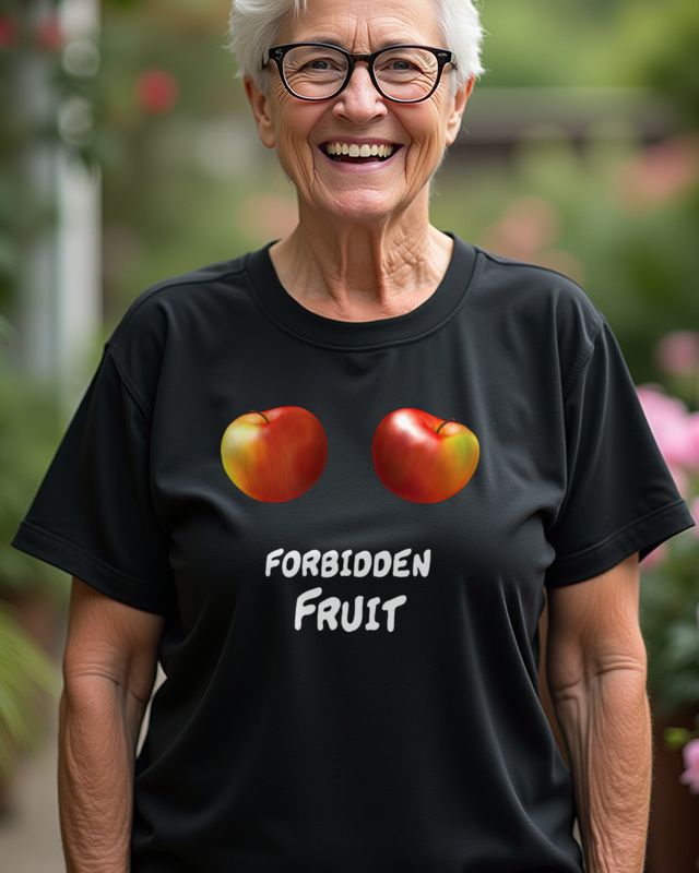 Verbotene Frucht - Freches Apfel Motiv mit Augenzwinkern – T-Shirt