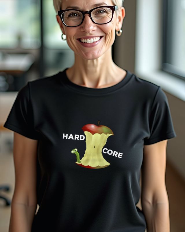 Hardcore Apple Core Worm - Funny Fruit Pun Design – T-Shirt