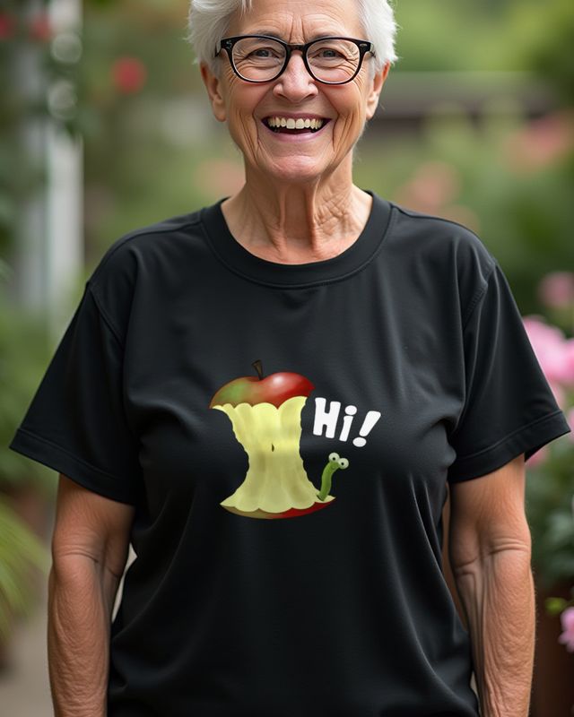 Apple Core Worm Says Hi - Cute Fruit Design – T-Shirt