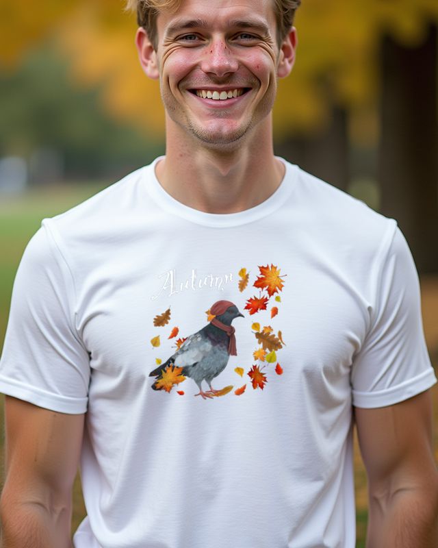 Autumn Leaves and Pigeon - Fall Gift for Bird Lovers โ T-Shirt