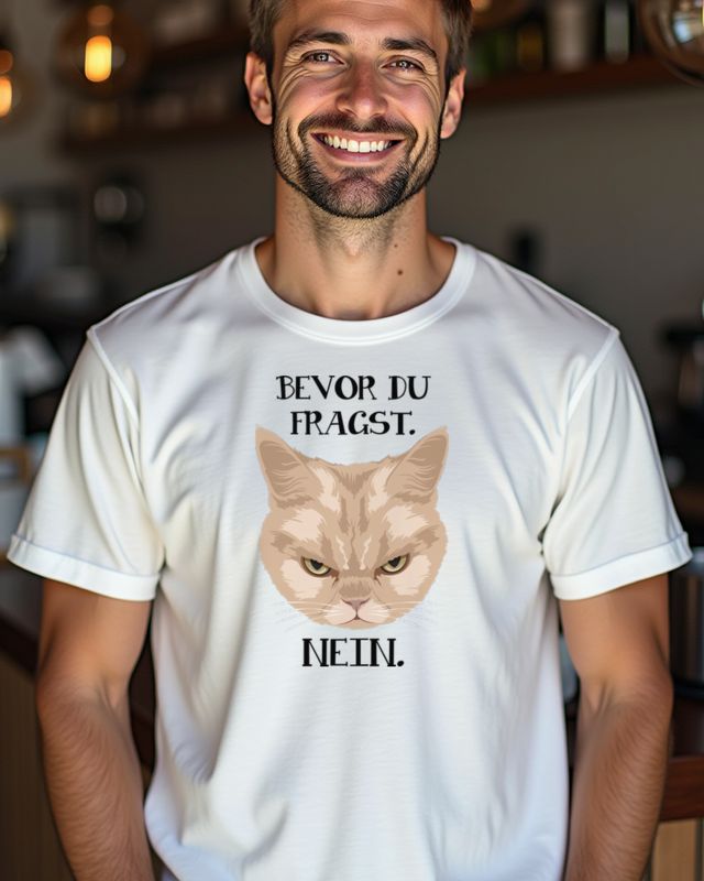 Bevor du fragst: Nein - Grimmige Katze Spruch – T-Shirt