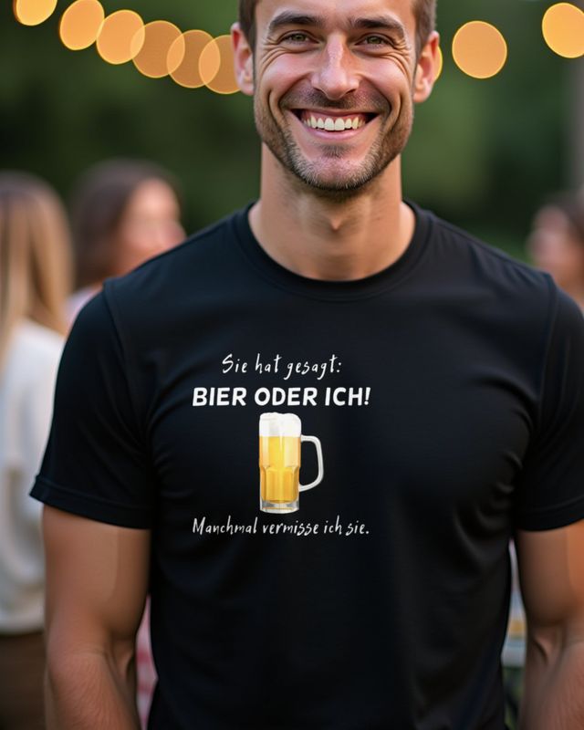 Bier oder sie - Lustiger Spruch für Junggesellenabschied – T-Shirt