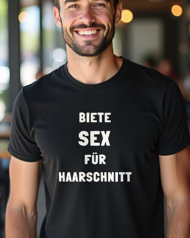 Biete Sex für Haarschnitt - Frecher Glatzen Spruch – T-Shirt