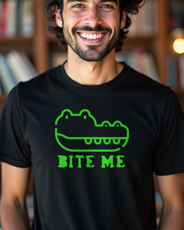 Bite Me - Grünes Krokodil mit frechem Spruch – T-Shirt