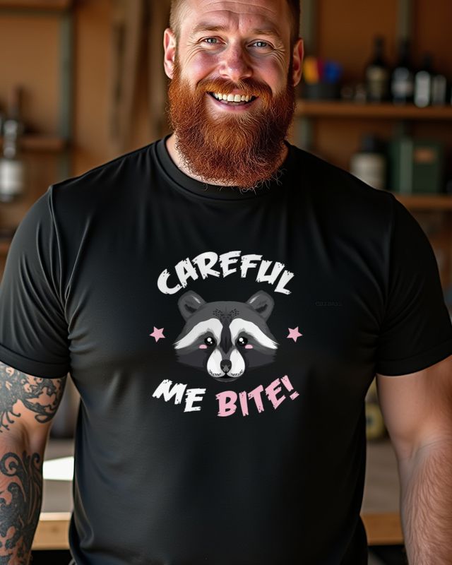 Careful me bite - Vorsicht bissiger Waschbär Spruch – T-Shirt