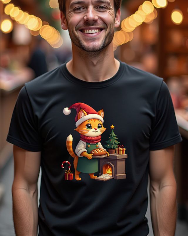 Katze in der Weihnachtsbäckerei – Motiv ohne Text – T-Shirt