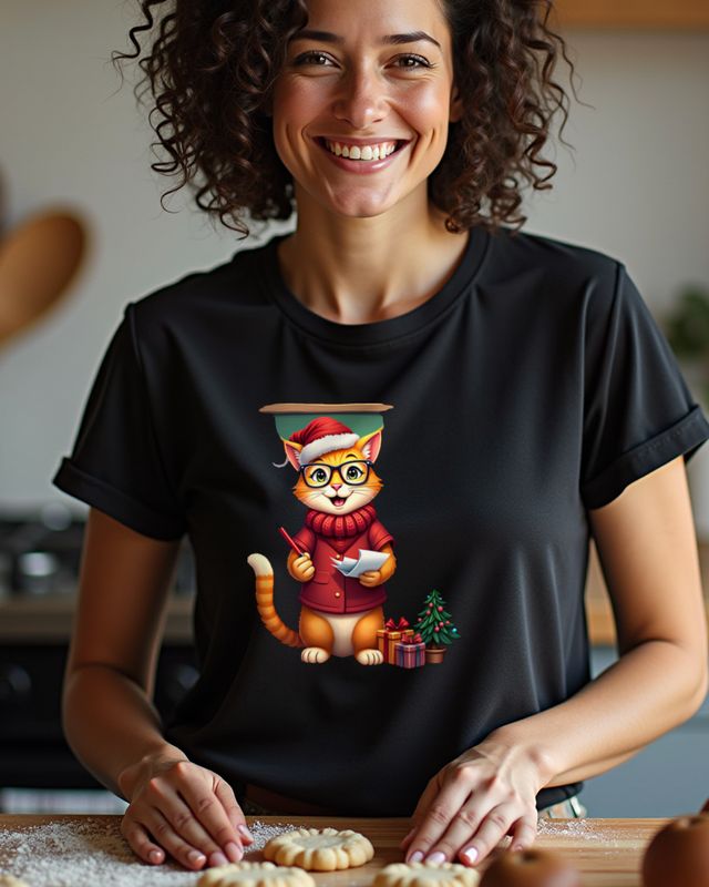 Katzen-Lehrerin zu Weihnachten an der Tafel – ohne Text – T-Shirt