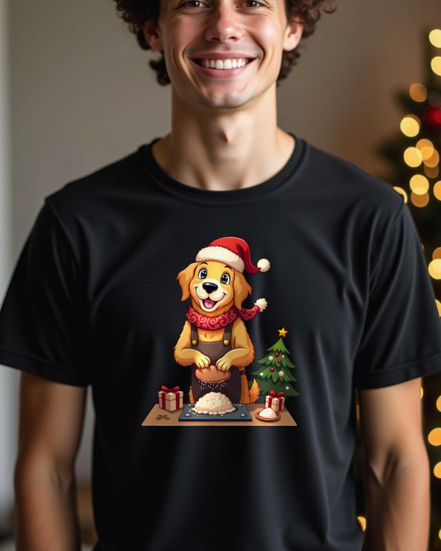 Christmas Golden Retriever Baker with Fresh Bread โ No Text โ T-Shirt