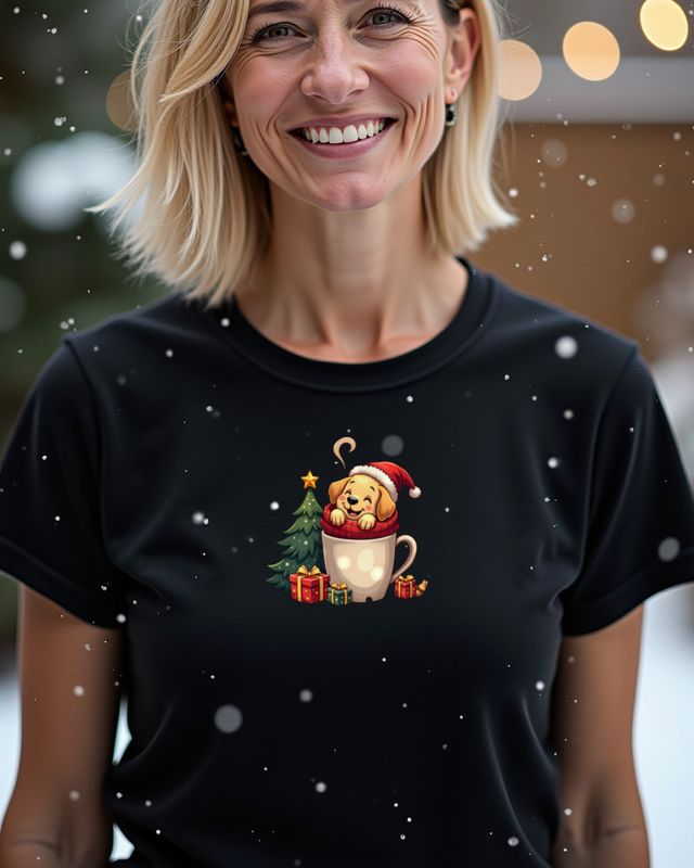 Christmas Golden Retriever Hugging Coffee Mug โ No Text โ T-Shirt