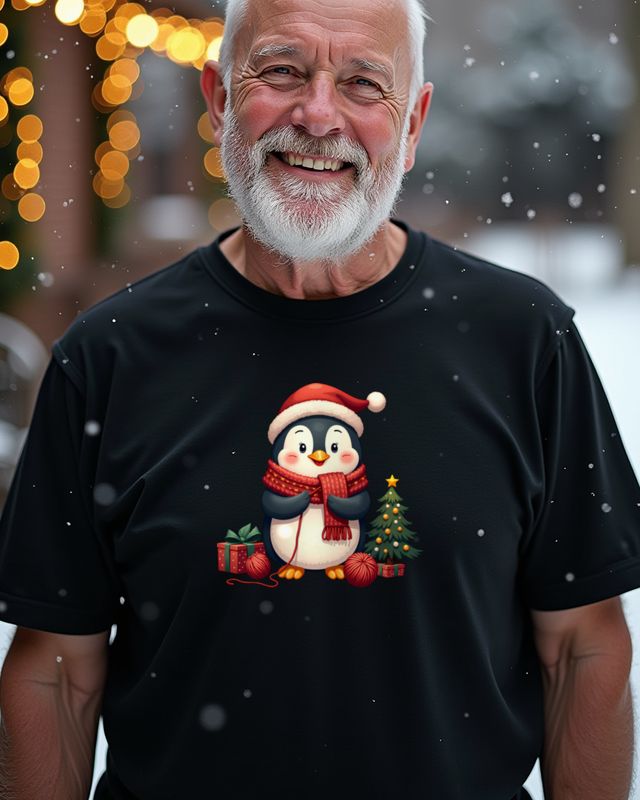 Pinguin strickt zu Weihnachten – Cartoon ohne Text – T-Shirt