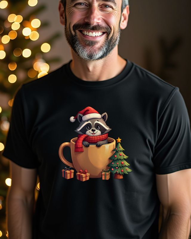 Christmas Raccoon Hugging Coffee Mug โ No Text โ T-Shirt