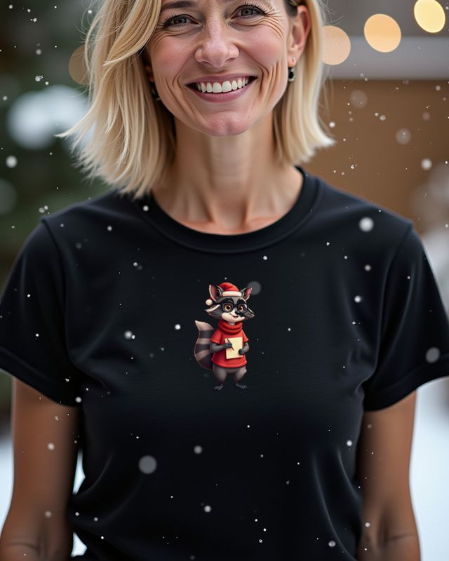 Christmas Raccoon Teacher at the Chalkboard – No Text – T-Shirt