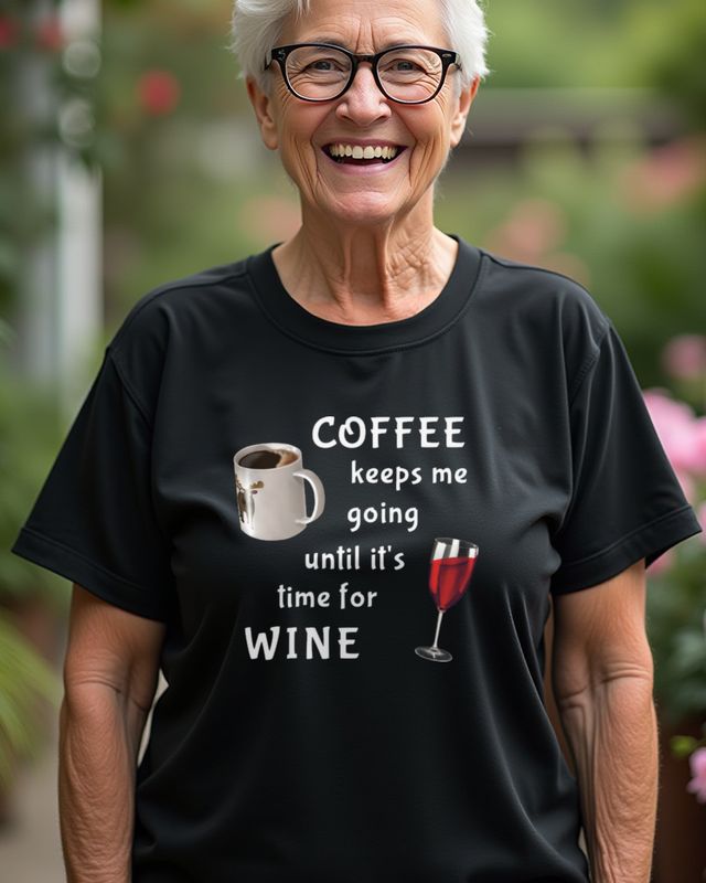 Coffee Keeps Me Going Until Itβs Time for Wine - Funny β T-Shirt