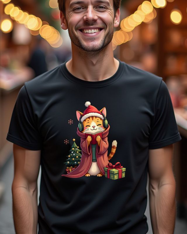 Katze in Kuscheldecke zu Weihnachten – Motiv ohne Text – T-Shirt