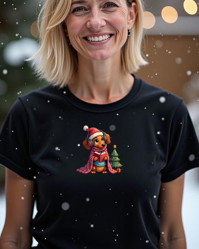 Dackel in Decke zu Weihnachten – Cartoon ohne Text – T-Shirt