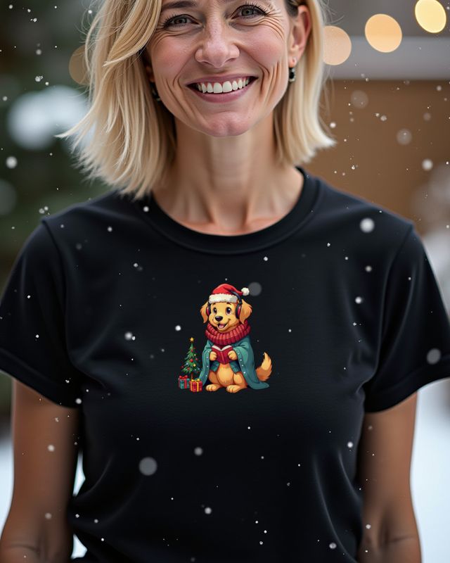 Cozy Christmas Golden Retriever in a Blanket โ No Text โ T-Shirt