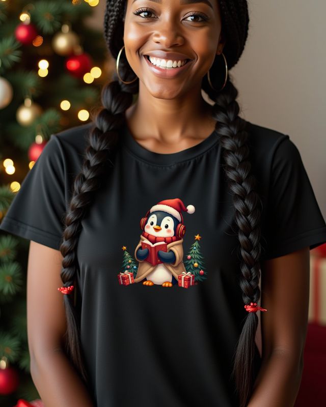 Cozy Christmas Penguin in a Blanket Burrito โ No Text โ T-Shirt