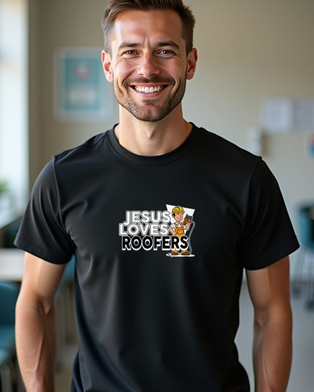 Jesus Loves Roofers - Dachdecker Comic – T-Shirt