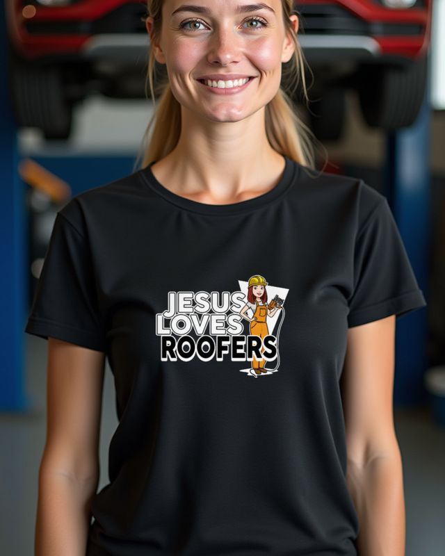 Jesus Loves Roofers - Dachdeckerin mit Helm – T-Shirt