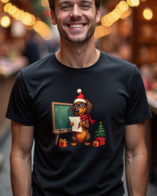 Dackel-Lehrer zu Weihnachten an der Tafel – ohne Text – T-Shirt