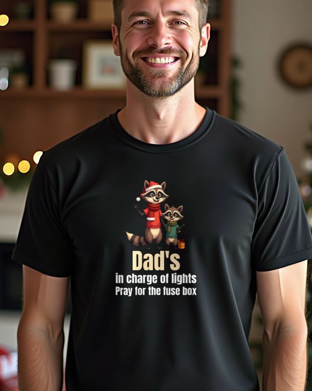 Dad's in Charge of Lights - Waschbär Papa Weihnachten – T-Shirt