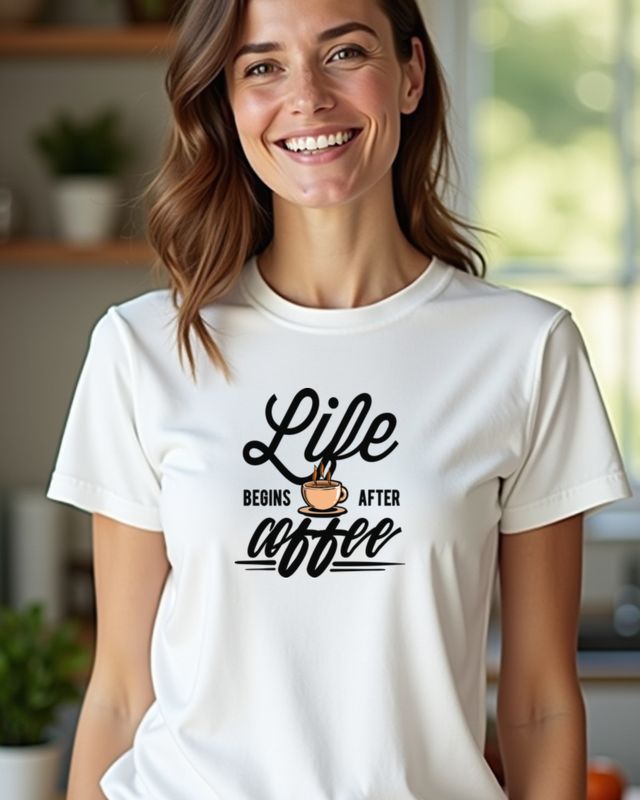 Das Leben beginnt nach einem Kaffee - Lustiger Kaffee Spruch – T-Shirt
