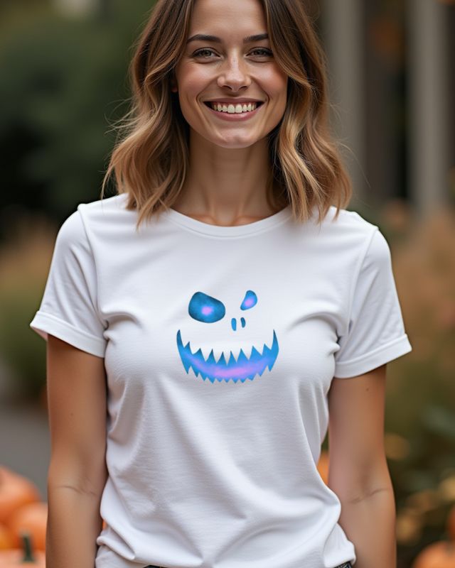 Düsteres Halloween Gesicht 4 in Blau-Rot - Halloween Motiv – T-Shirt