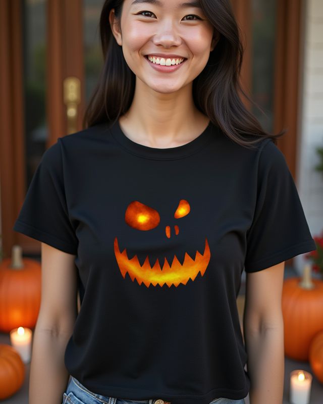 Düsteres Halloween Gesicht 4 in Feuerrot - Halloween Motiv – T-Shirt