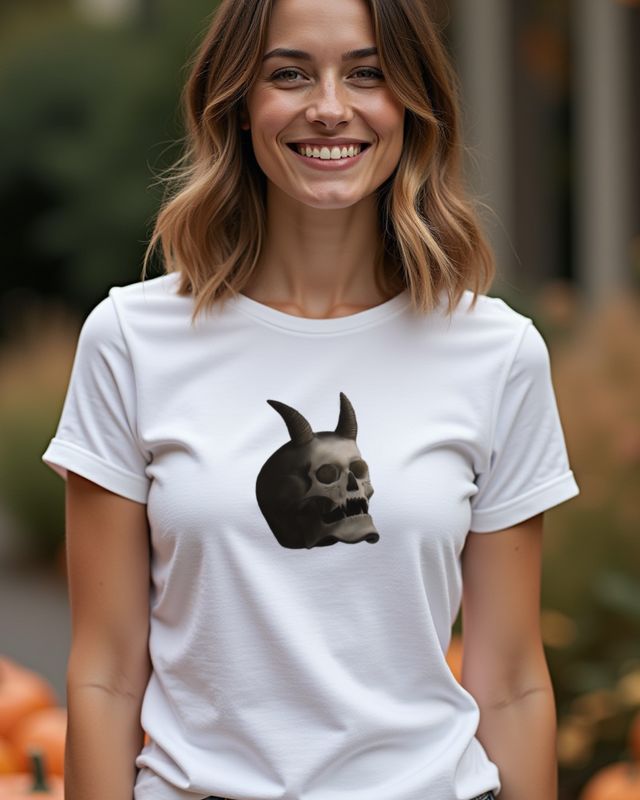 Dark Skull with Devil Horns - Gothic Halloween Design – T-Shirt