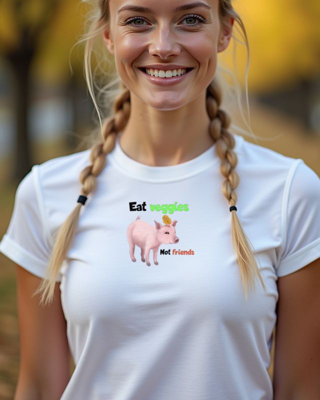 Eat Veggies Not Friends - Schwein Vegan Motiv – T-Shirt