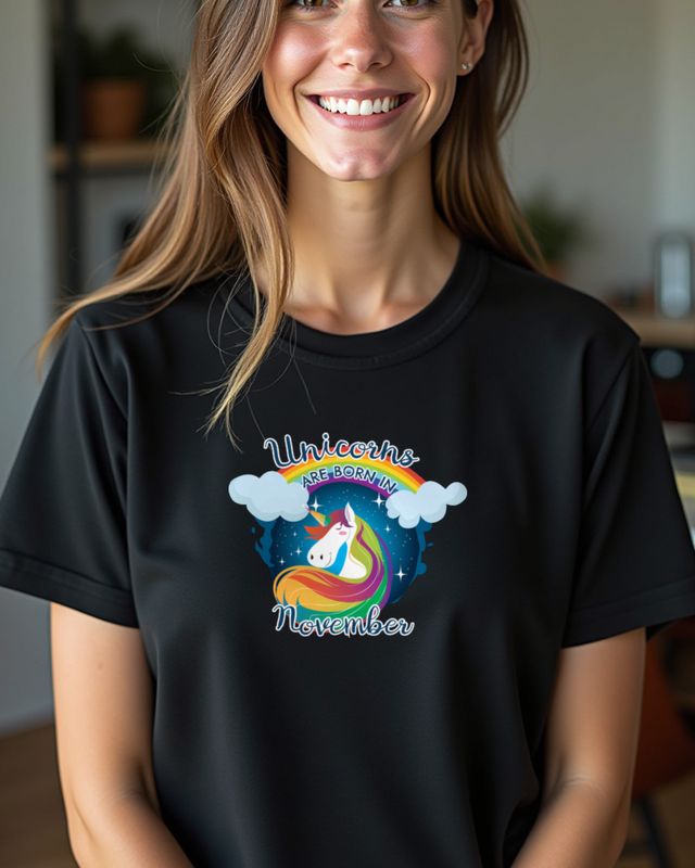 Unicorns Are Born in November - Cute Birthday Unicorn – T-Shirt