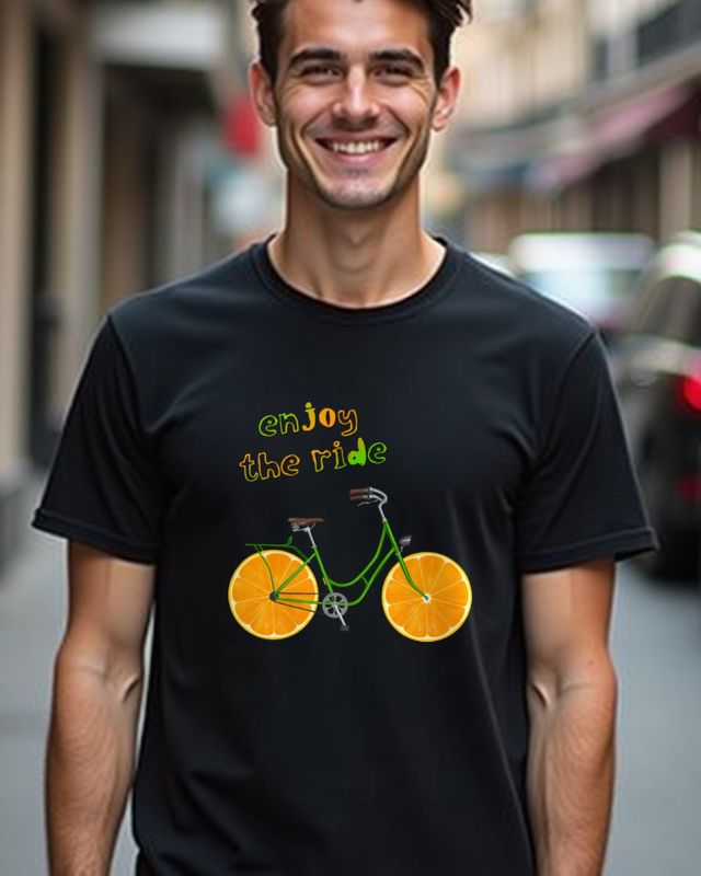 Enjoy the Ride - Grünes Fahrrad mit orangen Rädern