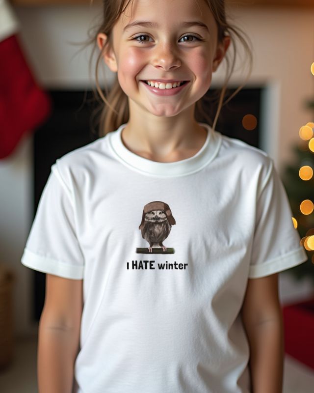 Owl in Ushanka - I Hate Winter - Funny Winter Design – T-Shirt