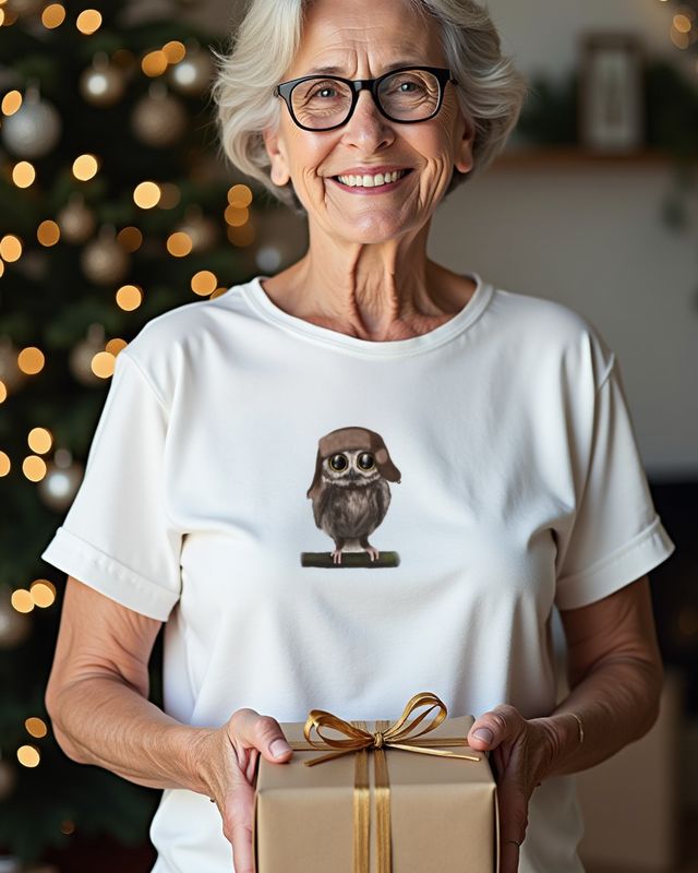 Owl in Ushanka Hat with Big Eyes - Cute Winter Owl โ T-Shirt
