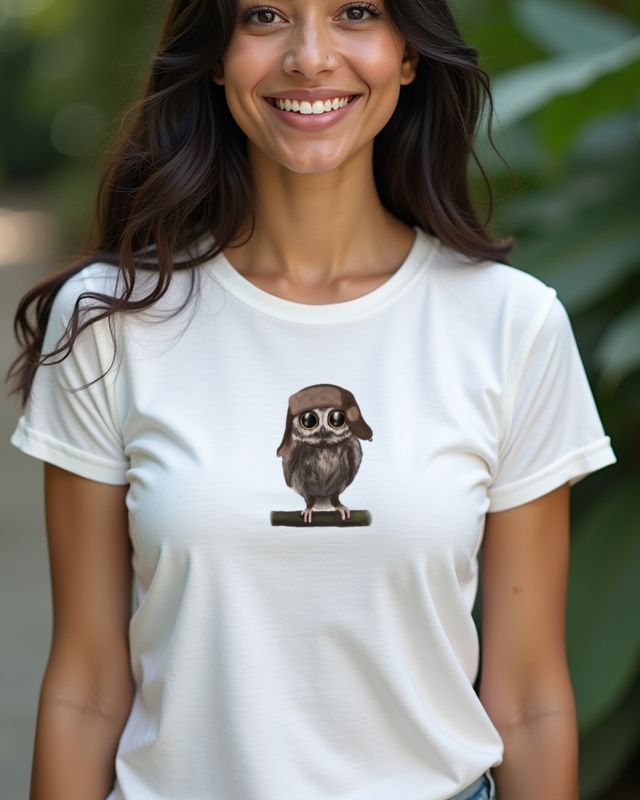 Eule mit Ushanka und großen Augen - Süßes Winter Motiv – T-Shirt