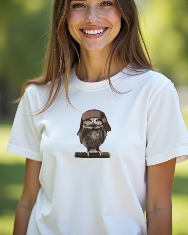 Grimmige Eule mit Uschanka - Lustiges Winter Eulen Motiv – T-Shirt