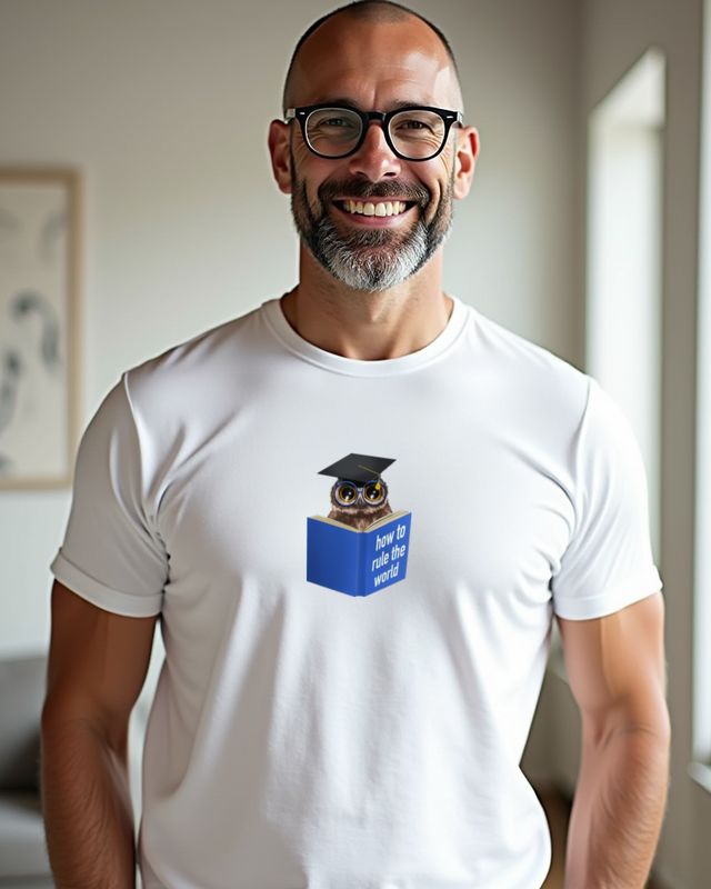 Eule mit Hut will die Welt beherrschen - Lustiges Motiv – T-Shirt