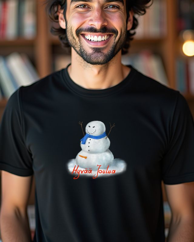 Evil Snowman with Horns and Scarf - Hyvää Joulua – T-Shirt