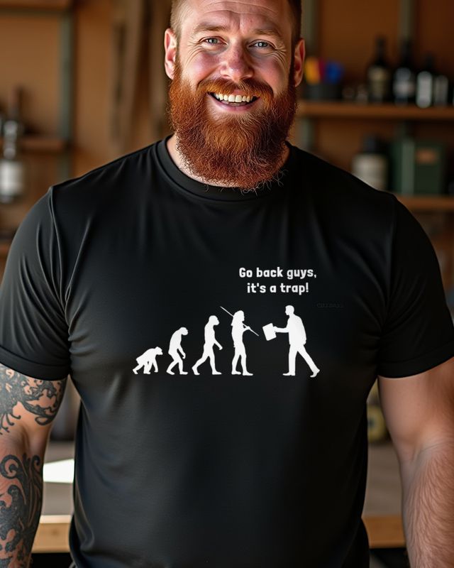 Go back guys! - Evolution warnt vor dem Büro – T-Shirt