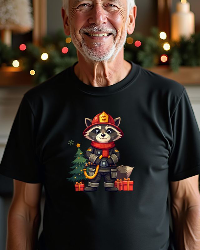 Feuerwehr-Waschbär zu Weihnachten – Motiv ohne Text – T-Shirt
