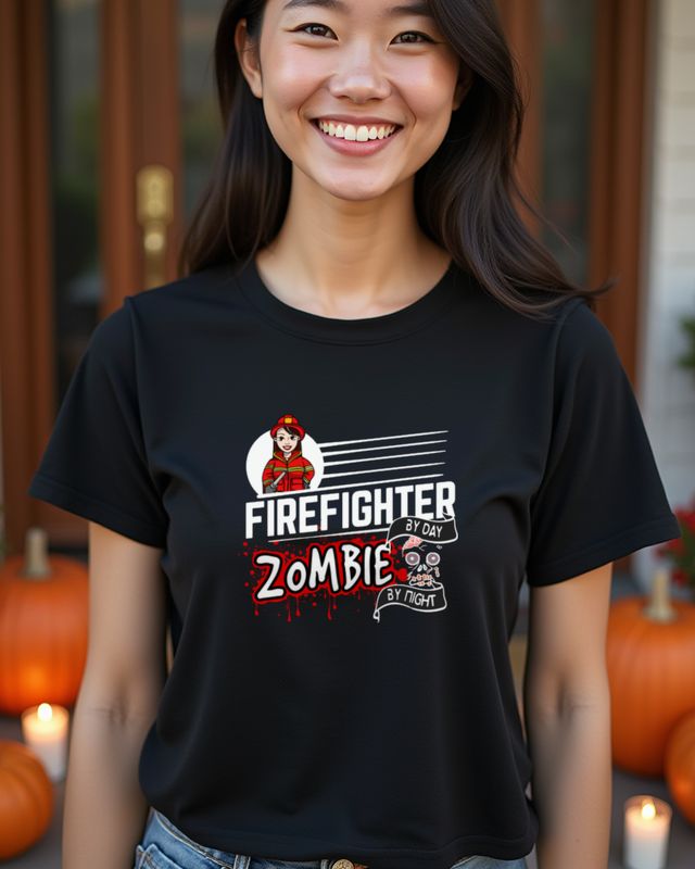 Female Firefighter by Day Zombie by Night - Halloween โ T-Shirt