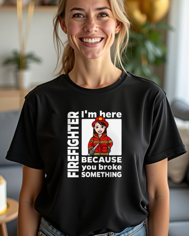 Firefighter I’m Here - Feuerwehrfrau Spruch Geschenk – T-Shirt