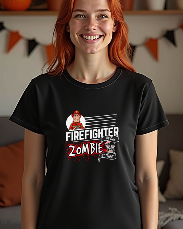 Firefighter by Day Zombie by Night - Halloween Firefighter โ T-Shirt