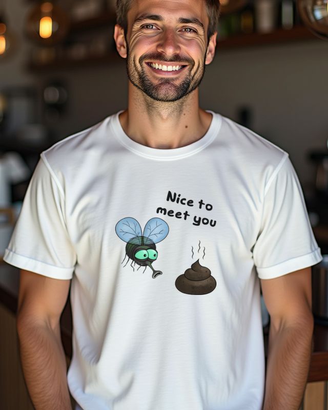 Fly Meets Poop - Nice to Meet You Funny Animal Design – T-Shirt