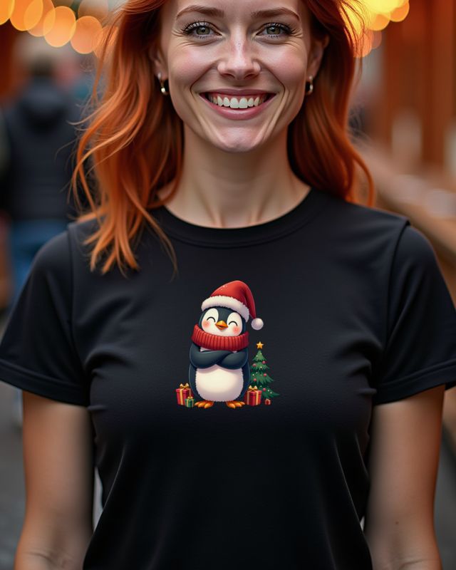 Frosty Christmas Penguin in Santa Hat β No Text Design β T-Shirt